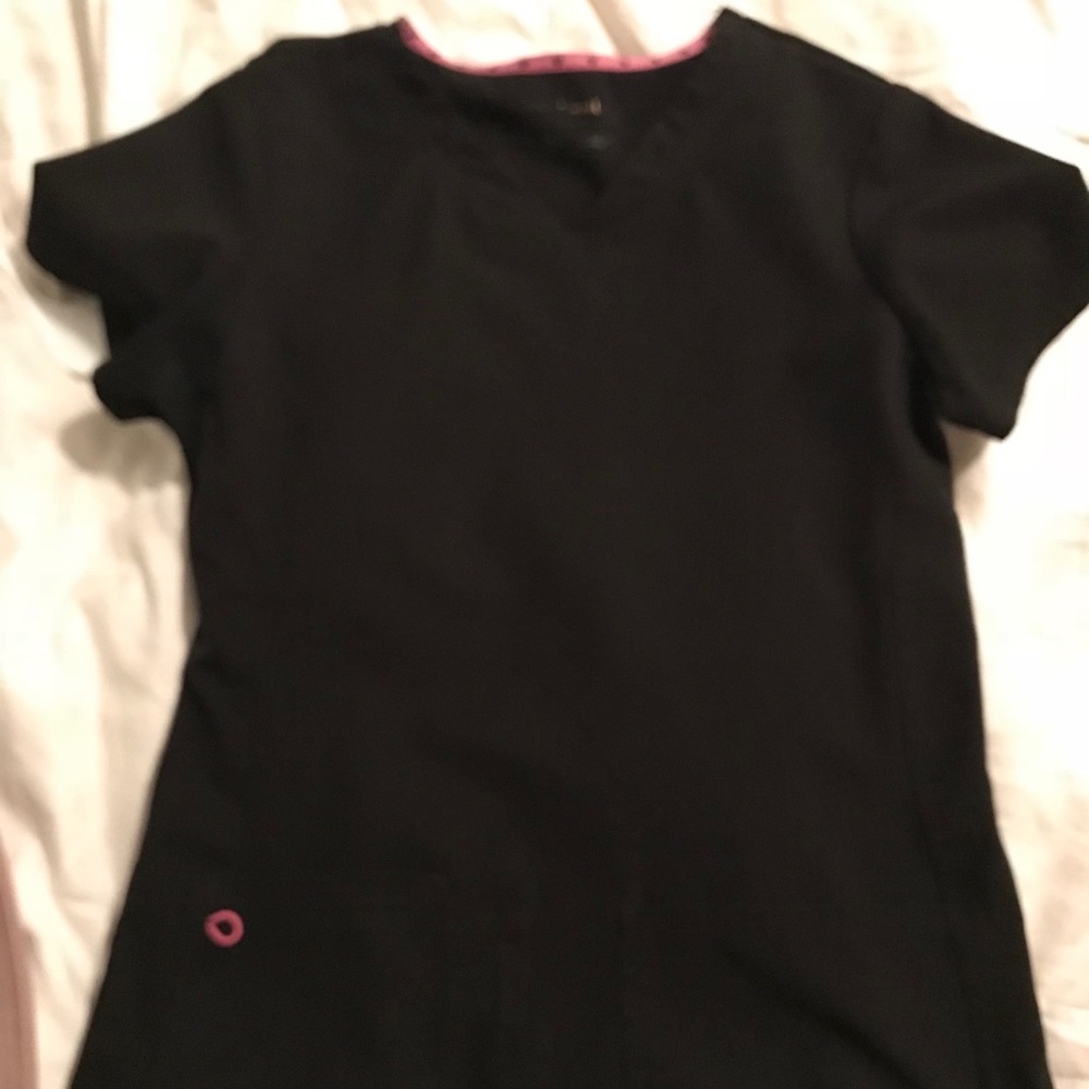 HeartSoul Scrubs in Black with Pink Detail.